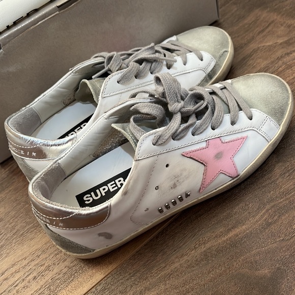 Golden Goose Superstar Sneaker in White, Ice, Orchid Pink, & Silver - Picture 2 of 5